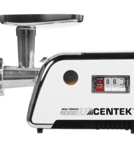 Мясорубка электрическая Centek CT-1602 Juice белый, 2000 Вт, 2.0 кг/мин, реверс, защита от перегрузки, металлический лоток, насадки - 5
