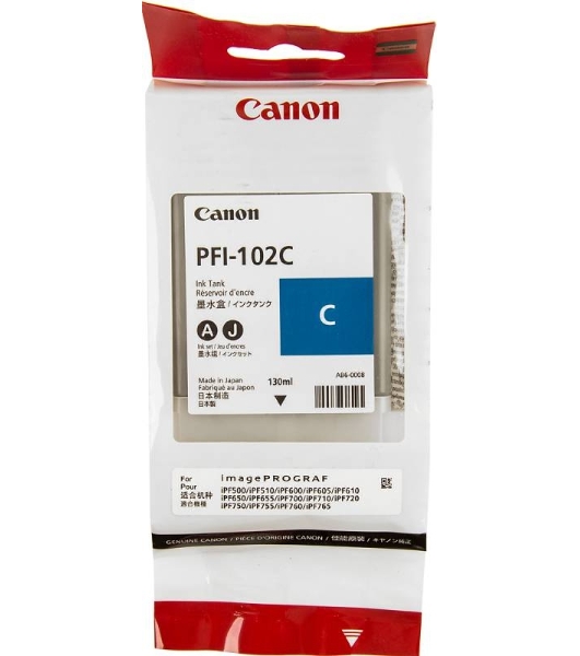 Картридж струйный Canon PFI-102C (0896B001) голубой (130 мл.) для Canon imagePROGRAF iPF605, iPF610., iPF650, iPF655, iPF710, iPF750, iPF755, LP17, iPF510