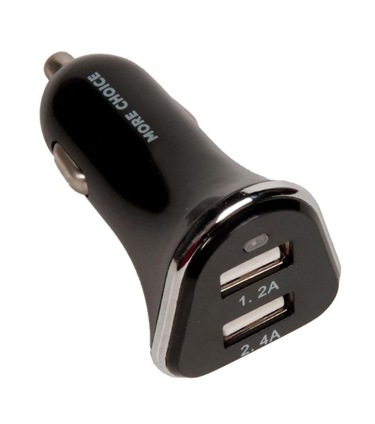 Автомобильная зарядка (от прикуривателя) 2USB 2.4A для Type-C More choice AC22a черный