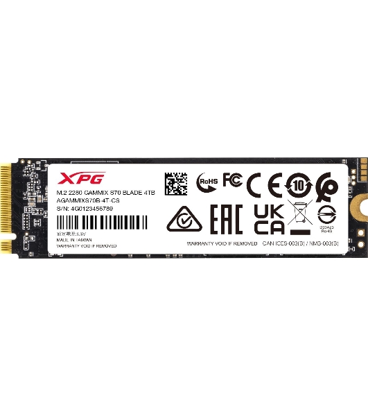 Накопитель SSD ADATA XPG BLADE S70, 4Tb, PCIe 4.0 x4, M.2 2280, NVMe, R/W 7400/6600, с радиатором