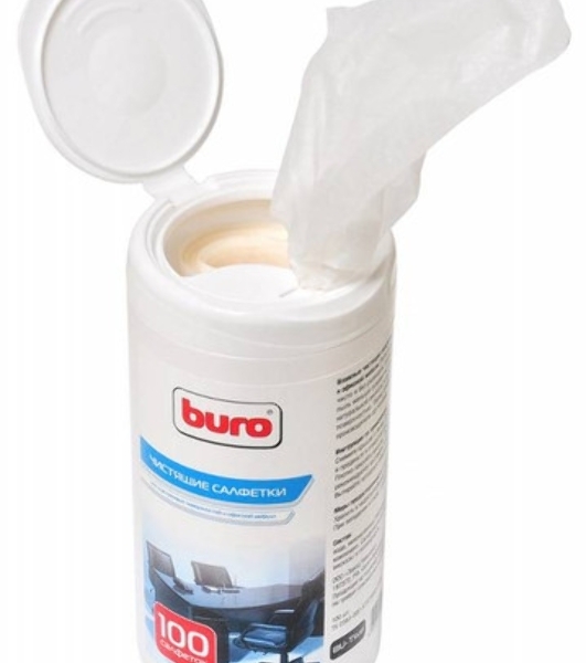 Салфетки Buro BU-Tsurl, 100 шт. для пластиковых поверхностей и офисной мебели туба 100шт влажных