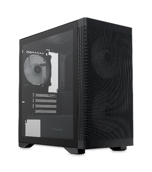 Компьютерный корпус без блока питания HSPD M320, Mesh Mini-tower, черный, slide TG, 0.45 SPCC, 2x140мм ARGb+1x120мм ARGb mATX, mITX 160/340/184мм 2x2.5', 2x3.5', 4xPCI 2xUSB-A 3.0, 1xUSB-A 1.0 390x200x385мм