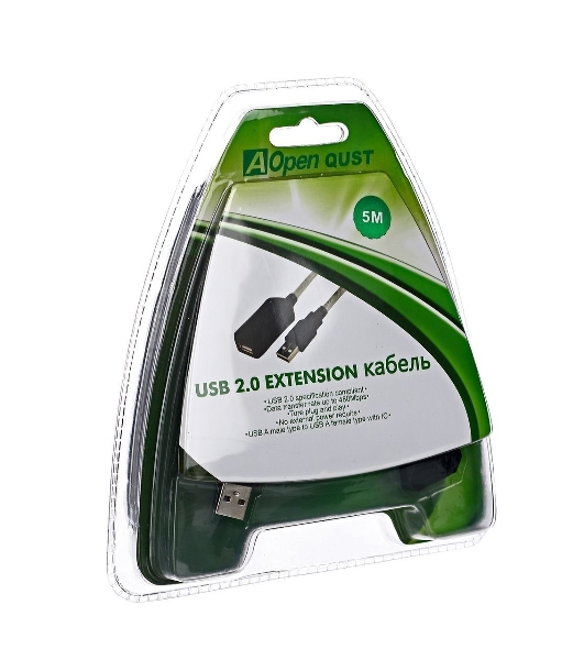 Кабель Aopen/QustКабель-адаптер USB2.0-repeater, удлинительный активный Am-->Af 5м (ACU823-5M) 6938510851314