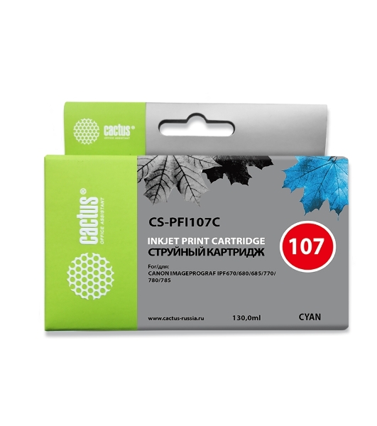 Картридж струйный Cactus CS-PFI107C синий (130мл) для Canon IP iPF670/iPF680/iPF685/iPF770/iPF780/iPF785/