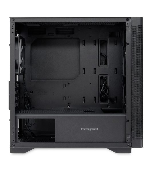 Компьютерный корпус без блока питания HSPD M320, Mesh Mini-tower, черный, slide TG, 0.45 SPCC, 2x140мм ARGb+1x120мм ARGb mATX, mITX 160/340/184мм 2x2.5', 2x3.5', 4xPCI 2xUSB-A 3.0, 1xUSB-A 1.0 390x200x385мм