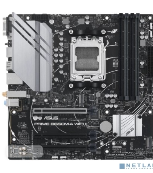 Материнская плата ASUS PRIME B650M-A WIFI II, AM5, AMD B650, 4xDDR5, 4xSATA, 2xM.2, 1xPCI-E 4.0 x16, 2xPCI-E 4.0 x1, 1xHDMI, 1xDP, 1xVGA, 1x 2.5Gb LAN, 2xUSB-A 3.2 Gen 2, 2xUSB-A 3.2 Gen 1, 4xUSB-A 2.0, 3x3.5 мм, 7.1, Micro-ATX