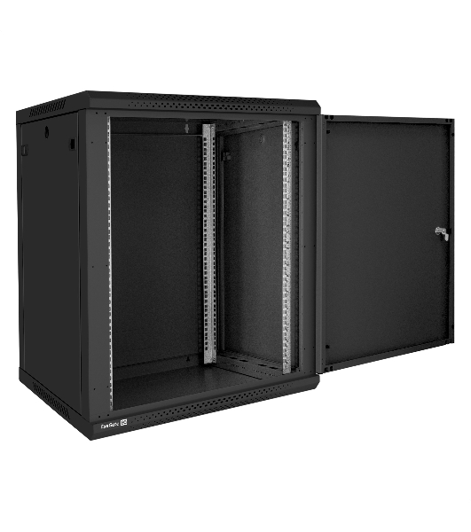Шкаф телекоммуникационный 19' настенный 15U ExeGate EC-WM-15U.600.M.BLACK (19”, 15U, 600x600x769mm (ШхГхВ), передняя дверь металл, съемные боковые панели, пыле- и влагозащита IP23, черный RAL 9004)