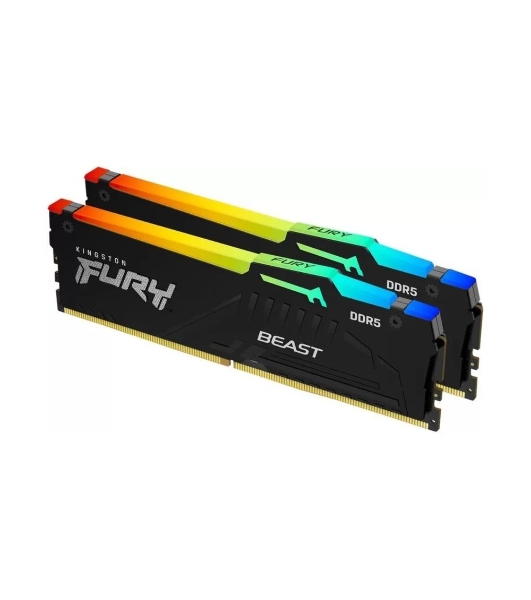 Оперативная память Kingston Fury Beast, DDR5, 32Gb (2x16Gb), 5600MHz, CL40, DIMM, с радиаторами, RGB, черный
