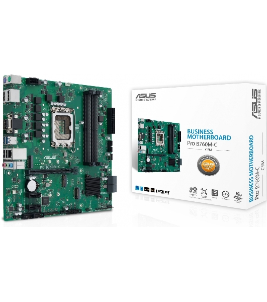 Материнская плата ASUS Pro B760M-C-CSM, LGA 1700, Intel B760, 4xDDR5, 4xSATA, 2xM.2, 1xPCI-E 4.0 x16, 2xPCI-E x1, 1x 1Gb LAN, 2xUSB-A 2.0, 2xUSB-A 3.2 Gen 1, 1xHDMI, 1xVGA, 2xDP, 3x3.5 мм, 7.1, Micro-ATX