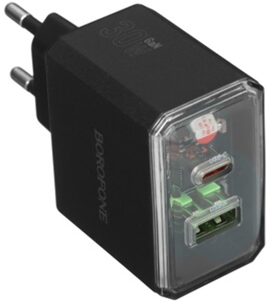 Сетевое зарядное устройство BOROFONE (6941991110641) 1USB+1Type-C 3.0A QC3.0 PD 30W, черный
