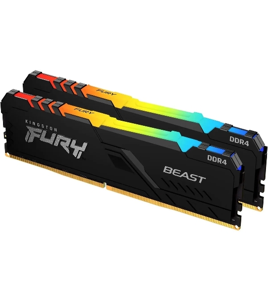 Оперативная память Kingston Fury Beast, DDR4, 32GB (2x16GB), 3200MHz, CL16, DIMM, с радиатором, RGB, черный