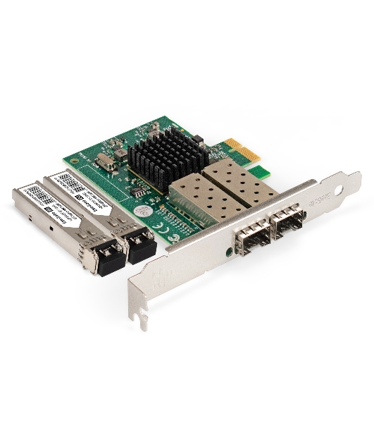 Комплект: Сетевой адаптер SFP ExeGate EXE-82576-F2 + Трансивер Multi-Mode до 550м ExeGate EXT-1G-MM850-LC2-550M (EX296229RUS: PCI-E x1 v2.0, порты 2x SFP (10/100/1000Mb/s), Gigabit Server NIC Intel Chipset 82576-F2 + EX298329RUS: Tx:850/Rx:850 нм, до 550 м, разъем Duplex LC)