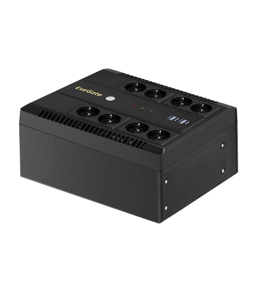 Источник бесперебойного питания ExeGate NEO NNB-1000.LED.AVR.8SH.CH 1000VA/650W, LED, AVR, 8*Schuko, 4*USB-порта для зарядки, черный