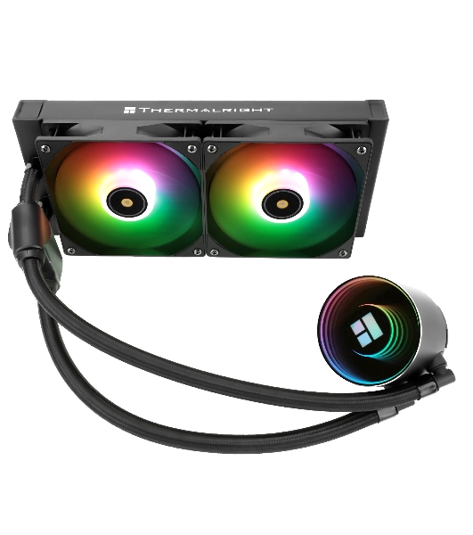 Водяное охлаждение для процессора Thermalright Frozen Notte 240 черный ARGB V2 (240мм, Black, ARGB/ Fans: 2x120мм, 72.37CFM, 27.7dBA, 2000RPM/ Pump height 54мм, 28dBA, 5300RPM, Rad thickness 27мм/ S: 1200, 1700, 1851, 2011, 2066, 115X, AM2, AM2+, AM3, AM3+, AM4, AM5, FM1, FM2, FM2+)