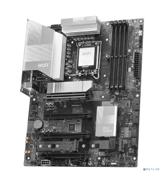 Материнская плата MSI PRO B860-P, LGA 1851, Intel B860, 4xDDR5, 4xSATA, 3xM.2, 1xPCIe 5.0 x16, 1xPCIe 4.0 x4, 2xPCIe 4.0 x1, 1xHDMI, 1xDP, 1xUSB-C, 1x 5Gb LAN, 2xUSB-A 3.2 Gen 2, 2xUSB-A 3.2 Gen 1, 4xUSB-A 2.0, 3x3.5 мм, 7.1, ATX