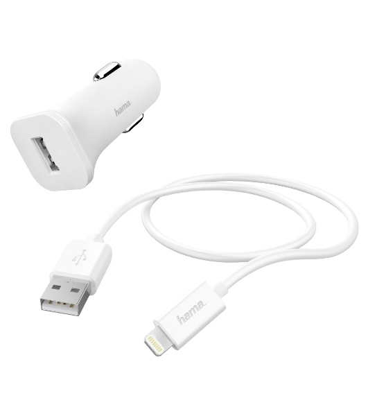 Автомобильное зарядное устройство Hama H-183291 1A кабель Apple Lightning белый