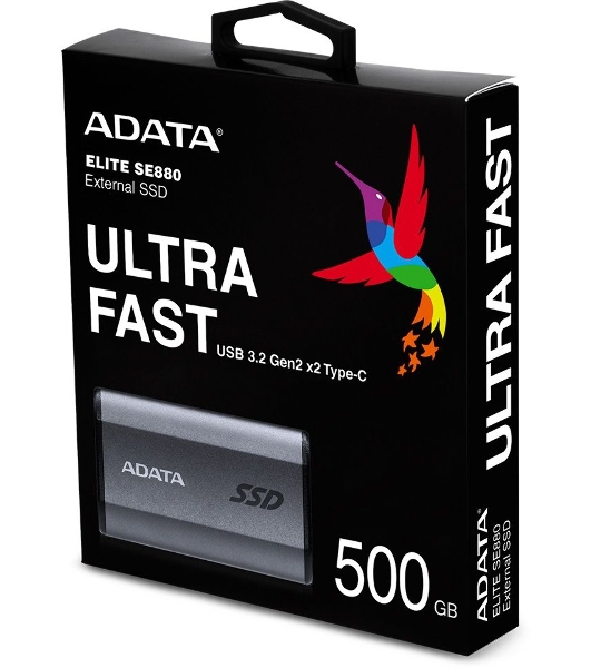 Внешний SSD ADATA Elite SE880, 500 Gb, USB 3.2 Gen 2x2 Type-C, R/W 2000/2000, серый