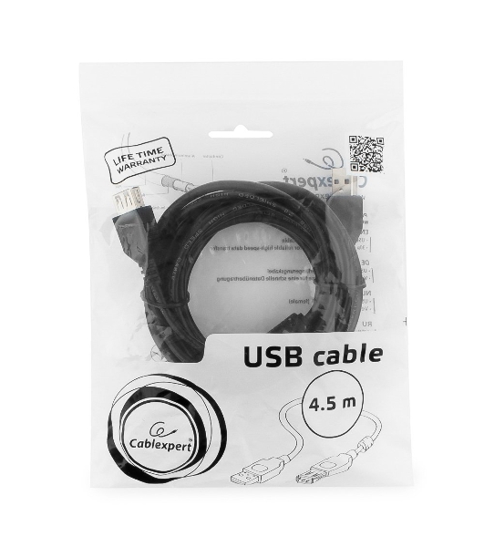 Кабель Gembird PRO USB 2.0 удлинительный 4.5м AM/AF позол.конт., фер.кол., пакет