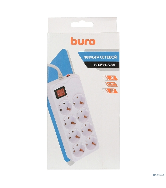Сетевой фильтр Buro 800SH-5-W 5 м, 8 розеток, белый, коробка