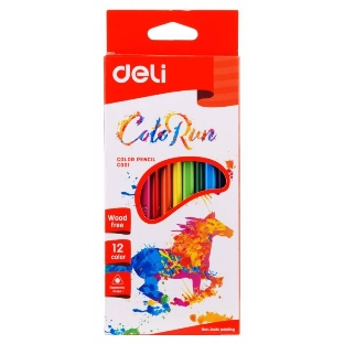 Карандаши цветные Deli EC00100 трехгранные пластик 12 цветов, коробка с европодвесом