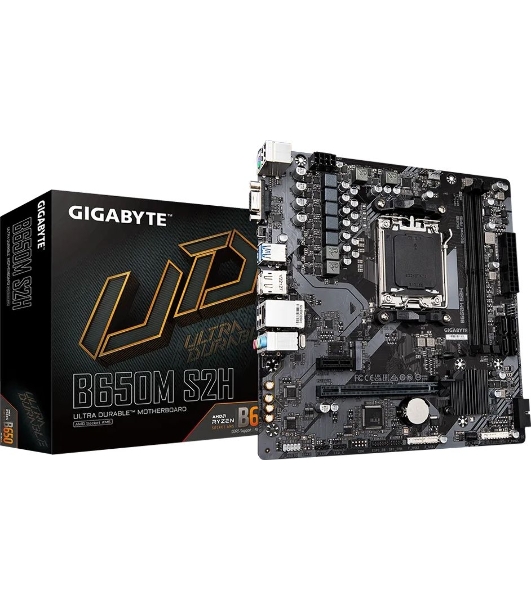 Материнская плата Gigabyte B650M S2H (V1.2/V1.4), AM5, AMD B650, 2xDDR5, 4xSATA, 1xM.2, 1xPCI-E 4.0 x16, 3xUSB-A 3.2 Gen 1, 1xUSB-C 3.2 Gen 1, 1x 1Gb LAN, 3x3.5 мм, 7.1, Micro-ATX