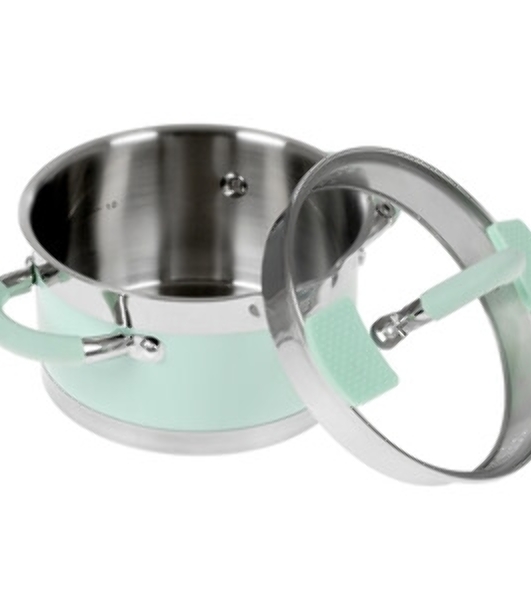 Кастрюля LARA LR02-540 MINT 16x9 см, 1,7 л, носик, индукционное дно, крышка с бортом, полипропилен, силикон, нержавеющая сталь