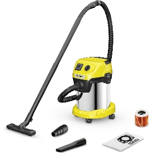 Строительный пылесос Karcher WD 3 P S V-17/4/20 желтый, 1000 Вт, уборка сухая/сбор воды, пылесборник мешок/контейнер, 17 л