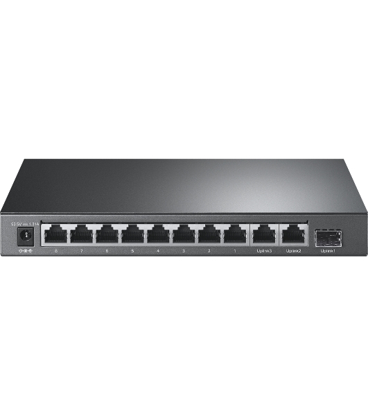Настольный коммутатор TP-Link TL-SL1311P, 8 портов 10/100 Мбит/с с поддержкой PoE+, 2 гигабитных порта без поддержки PoE, 1 порт SFP, 802.3af/at, бюджет PoE — 65 Вт, стальной корпус