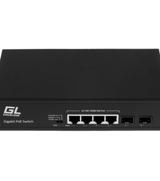 Коммутатор GIGALINK GL-SW-G005-04P(BT), 4×1 Гбит/с PoE + 2×1 Гбит/с SFP, неуправляемый