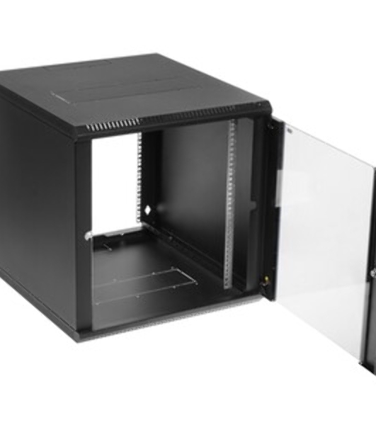Шкаф телекоммуникационный настенный разборный ЦМО 12U (600 x 520) съемные стенки, дверь стекло, черный (ШРН-М-12.500-9005)