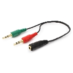 Кабель аудио сигнала Cablexpert, Jack3.5 нушники + 3.5 микрофон-> Jack3.5 4pin, длина 20 см, черный, фото 1