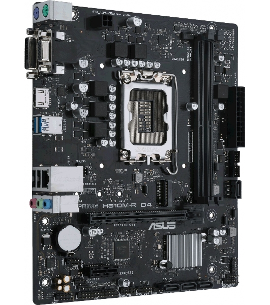 Материнская плата ASUS PRIME H610M-R D4-SI, LGA 1700, Intel H610, 2xDDR4, 4xSATA, 1xM.2 PCIe 3.0 x4, 1xPCIe 4.0 x16, 1xPCIe x1, 1xHDMI, 1xDVI, 1xVGA, 2xUSB-A 2.0, 2xUSB-A 3.2 Gen 1, 1x 1Gb LAN, 3x3.5 мм, 7.1, mATX