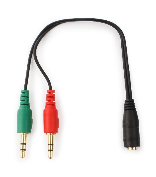 Кабель аудио сигнала Cablexpert, Jack3.5 нушники + 3.5 микрофон-> Jack3.5 4pin, длина 20 см, черный