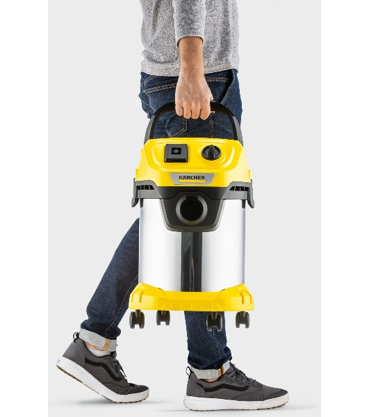 Строительный пылесос Karcher WD 3 P S V-17/4/20 желтый, 1000 Вт, уборка сухая/сбор воды, пылесборник мешок/контейнер, 17 л