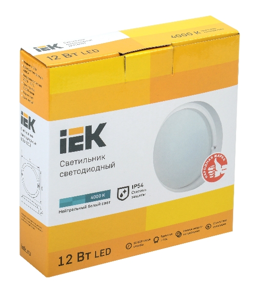Светильник IEK LDPO0-4002-12-4000-K01LED ДПО 4002 12Вт IP54 4000K круг белый IEK