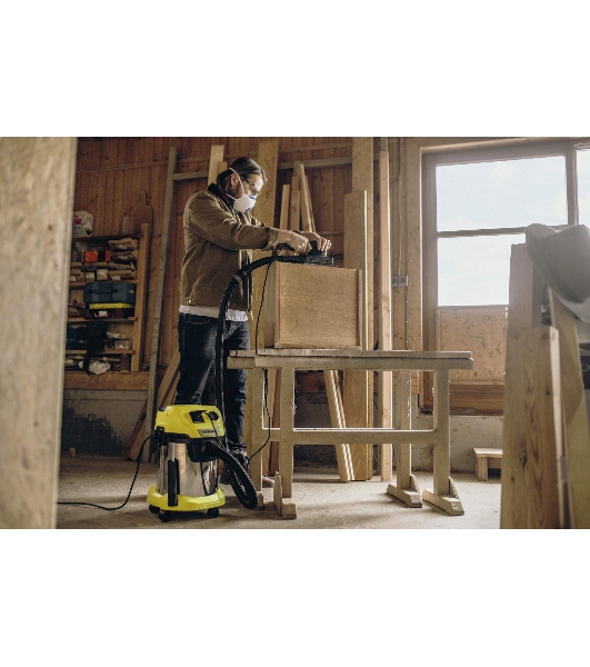 Строительный пылесос Karcher WD 3 P S V-17/4/20 желтый, 1000 Вт, уборка сухая/сбор воды, пылесборник мешок/контейнер, 17 л