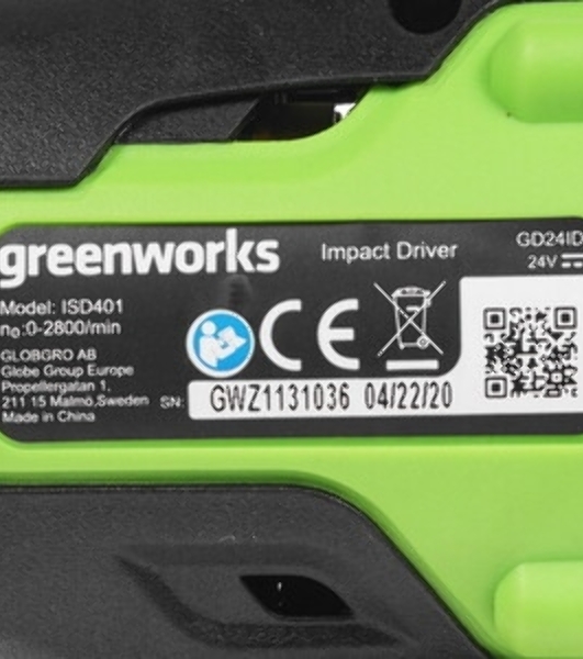 Винтоверт ударный аккумуляторный GreenWorks GD24ID3, 24V, бесщеточный, без АКБ и ЗУ (3802807)