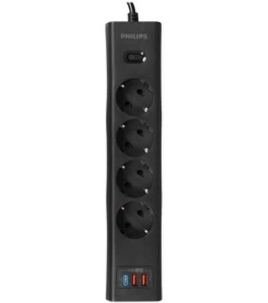 Сетевой фильтр Philips CHP8246BB/51, 3м, 4 розетки, черный