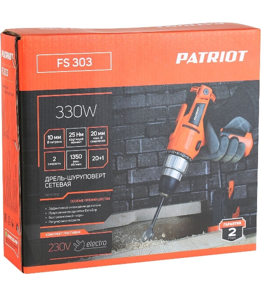 Дрель-шуруповерт Patriot FS 303, 330 Вт, 25 Нм, щеточный