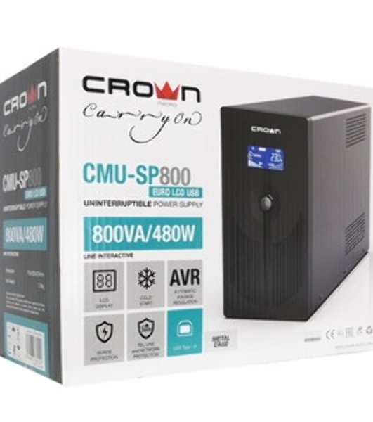 Источник бесперебойного питания Crown CMU-SP800EURO LCD/800 ВА/450 Вт/4 x евророзетка с заземлением (Schuko)