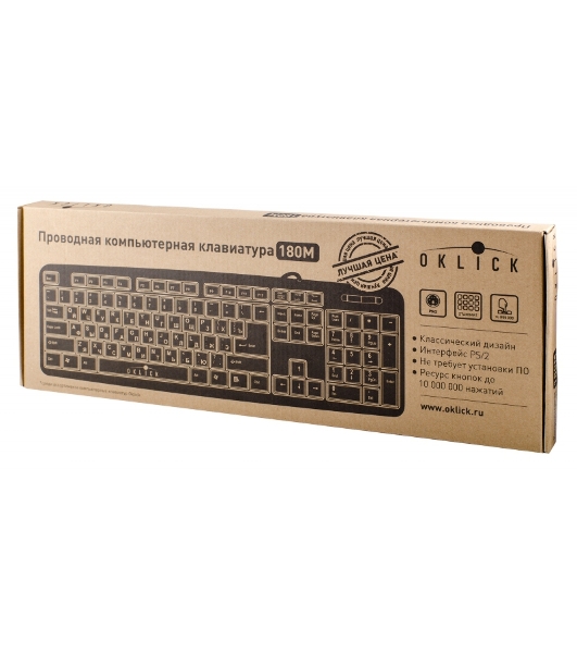 Клавиатура проводная Oklick 180M, PS/2, черный
