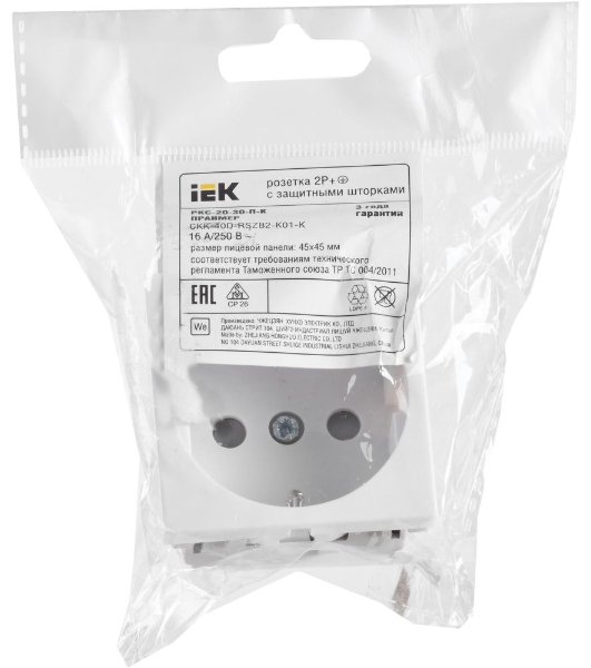 Розетка IEK (CKK-40D-RSZB2-K01-K) РКС-20-30-П-К Розетка с з/к 2к (на 2 модуля) ПРАЙМЕР белая