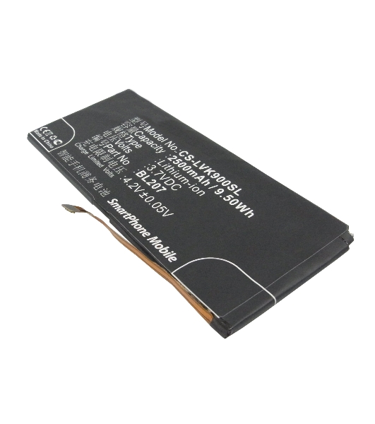 Аккумулятор CameronSino CS-LVK900SL BL207 для Lenovo K9003.7V, 2500mAh, 9.50Wh