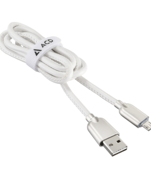 Кабель USB ACD-Allure MicroUSB - USB-A Кожа, 1м, белый