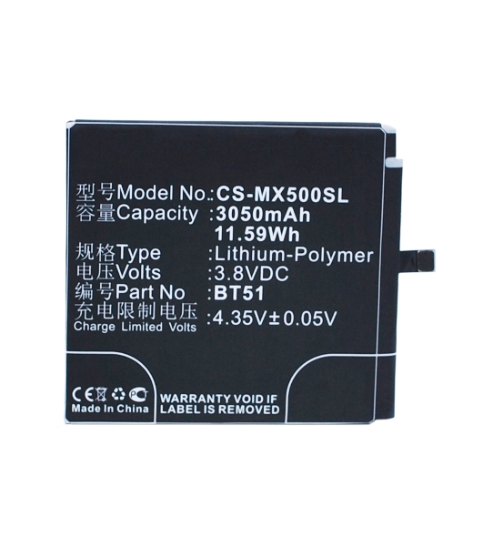 Аккумулятор CameronSino CS-MX500SL BT51 для Meizu MX5 3.8V, 3050mAh, 11.59Wh