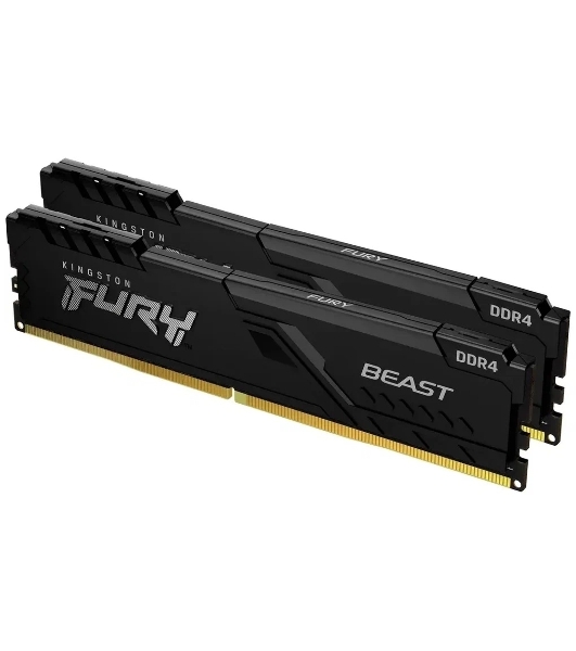 Оперативная память Kingston Fury Beast, DDR4, 16GB (2x8GB), 3200MHz, CL16, DIMM, с радиатором, RGB, черный