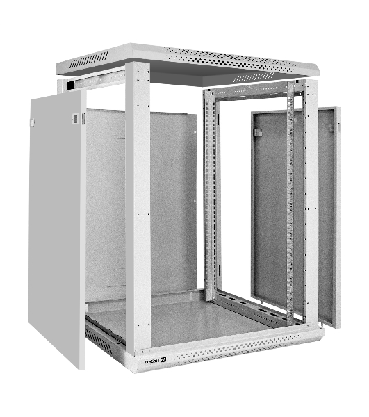 Шкаф телекоммуникационный 19' настенный 15U ExeGate EC-WM-15U.600.M.GREY (19”, 15U, 600x600x769mm (ШхГхВ), передняя дверь металл, съемные боковые панели, пыле- и влагозащита IP23, светло-серый RAL 7035)