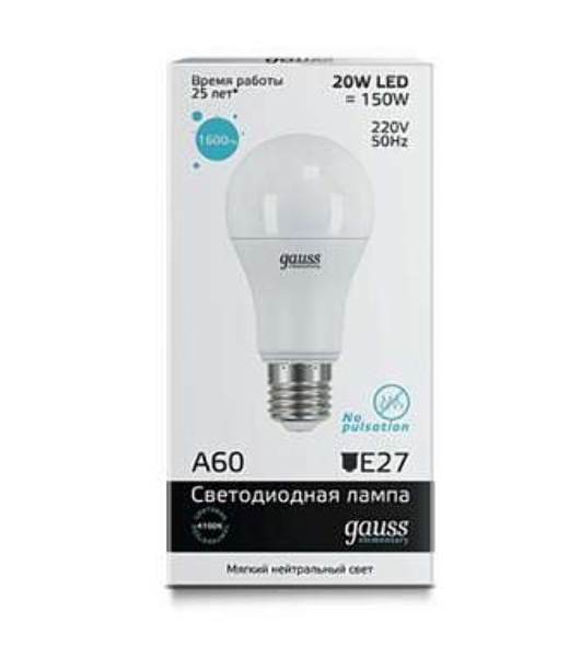 Лампа cветодиодная Gauss LED Elementary Арт. 23229A60 20W E27 4100K 1/10/40 груша