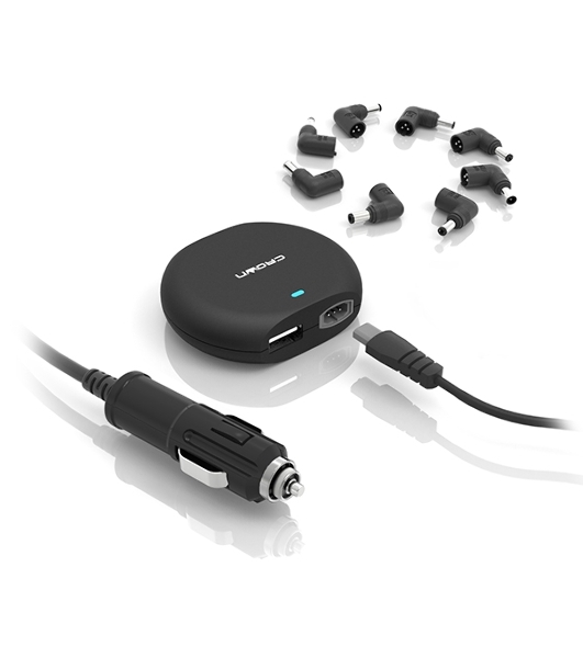 Зарядное устройство для ноутбука CROWN USB CMLC-3294 черный (Автомобильное 12V, 90W 15-20V, порт USB 5V 2.1A)