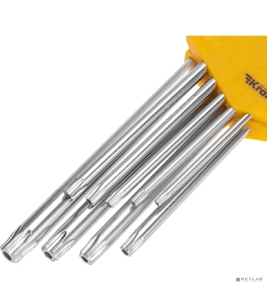 Набор ключей имбусовых Tamper-Torx Kranz 9 шт., ТТ10-ТТ50, закаленные, удлиненные, никель